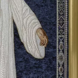 Вышитая икона "Спас на водах" в раме и киоте