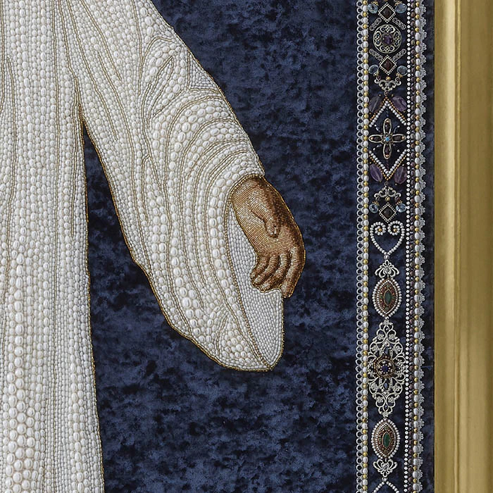 Embroidered icon of the Savior on the Waters in a frame and a kiosk