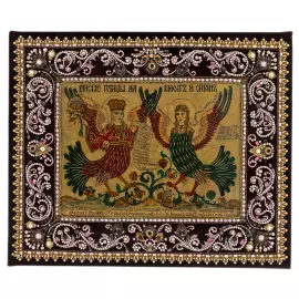 Декоративное вышитое панно из драгоценных камней "Райские птицы"