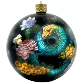 Шар елочный "Изумрудная змея" Федоскино
