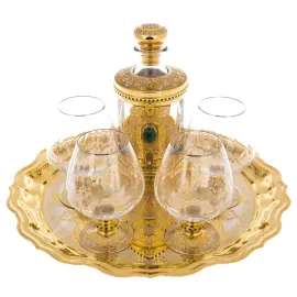 Набор для коньяка со штофом на блюде "Величие" на 4 персоны, малахит, Златоуст