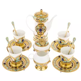 Coffee set for 4 persons "Grace" with lapis lazuli, Zlatoust