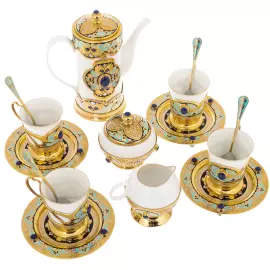 Coffee set for 4 persons "Grace" with lapis lazuli, Zlatoust