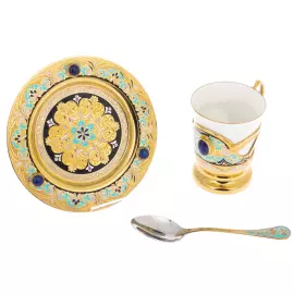 Coffee set for 4 persons "Grace" with lapis lazuli, Zlatoust