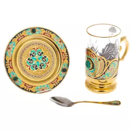 Tea set "Tsarevich" for 2 persons, with malachite, Zlatoust