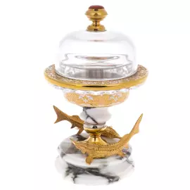 Икорница на подставке из мрамора "Рыбы" Златоуст