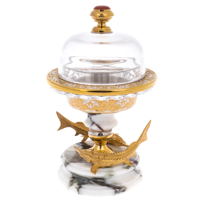 Caviar bowl on a stand made of marble "Pisces" Zlatoust