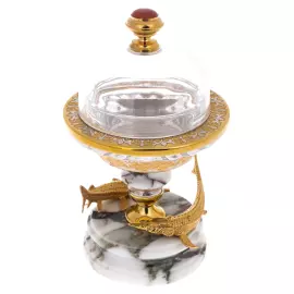 Икорница на подставке из мрамора "Рыбы" Златоуст