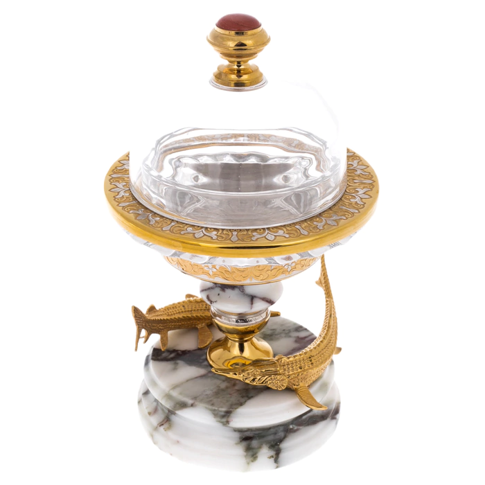 Caviar bowl on a stand made of marble "Pisces" Zlatoust