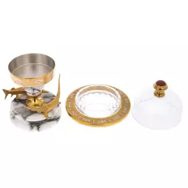 Икорница на подставке из мрамора "Рыбы" Златоуст