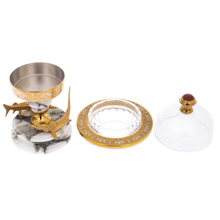 Caviar bowl on a stand made of marble "Pisces" Zlatoust