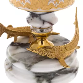 Икорница на подставке из мрамора "Рыбы" Златоуст