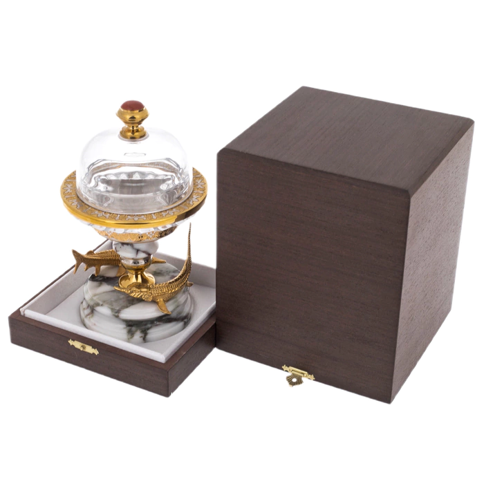 Caviar bowl on a stand made of marble "Pisces" Zlatoust