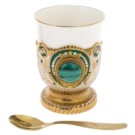 Чайный набор с малахитом "Самоварный домик" на 6 персон, Златоуст Чайный набор с малахитом "Самоварный домик" на 6 персон, Златоуст