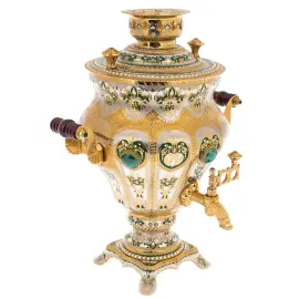 Чайный набор с малахитом "Самоварный домик" на 6 персон, Златоуст Чайный набор с малахитом "Самоварный домик" на 6 персон, Златоуст