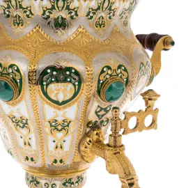 Чайный набор с малахитом "Самоварный домик" на 6 персон, Златоуст Чайный набор с малахитом "Самоварный домик" на 6 персон, Златоуст