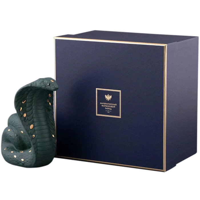 Porcelain sculpture "Cobra. Jade" in a gift box