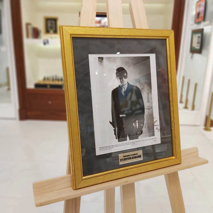 An autographed photo of actor Sylvester Stallone