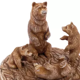 Композиция из рога лося "Медведица с медвежатами" на подставке