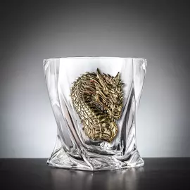 Набор для крепких напитков: 4 стопки патрон "Дракон", 2 бокала для виски "Квадро - Дракон" в черной упаковке