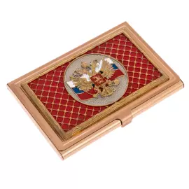 Coat of Arms of the Russian Federation business card holder with red enamel, Zlatoust
