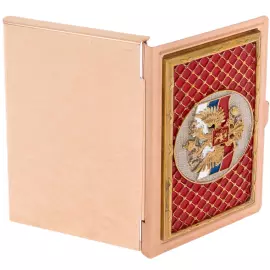 Coat of Arms of the Russian Federation business card holder with red enamel, Zlatoust
