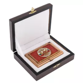 Coat of Arms of the Russian Federation business card holder with red enamel, Zlatoust