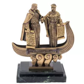 Статуэтка из бронзы "Петр и Февронья" на подставке из змеевика