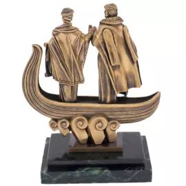 Статуэтка из бронзы "Петр и Февронья" на подставке из змеевика