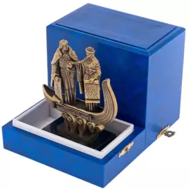 Статуэтка из бронзы "Петр и Февронья" на подставке из змеевика