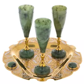 Набор для ликера из нефрита "Добрый вечер" на 3 персоны, 4 предмета,Златоуст