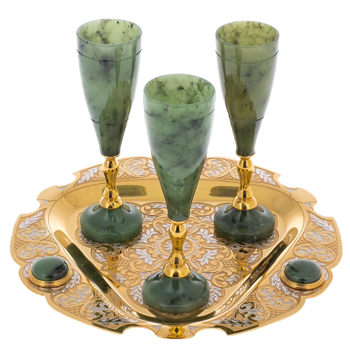 Jade liqueur set "Good evening" for 3 persons, Zlatoust