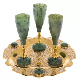 Набор для ликера из нефрита "Добрый вечер" на 3 персоны, 4 предмета,Златоуст