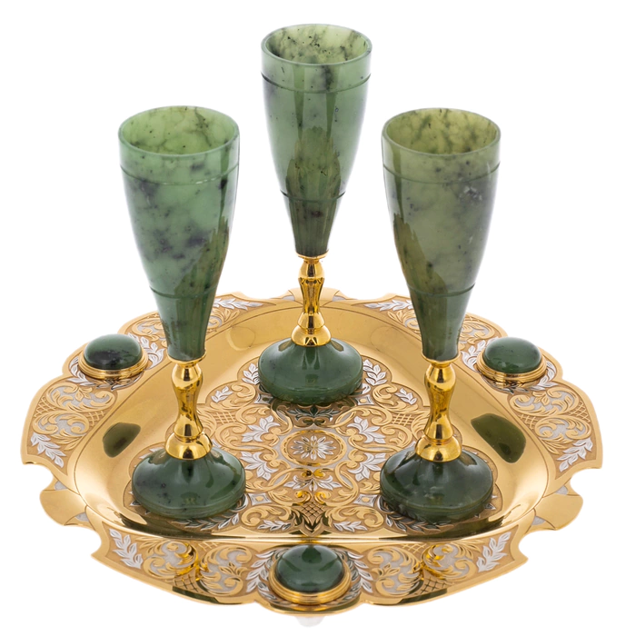 Jade liqueur set "Good evening" for 3 persons, Zlatoust