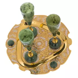 Набор для ликера из нефрита "Добрый вечер" на 3 персоны, 4 предмета,Златоуст