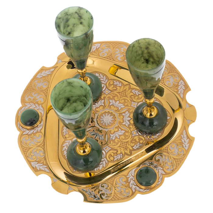 Jade liqueur set "Good evening" for 3 persons, Zlatoust