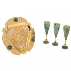 Набор для ликера из нефрита "Добрый вечер" на 3 персоны, 4 предмета,Златоуст