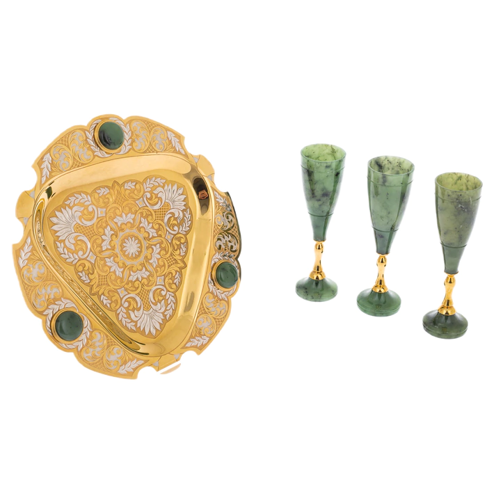 Jade liqueur set "Good evening" for 3 persons, Zlatoust