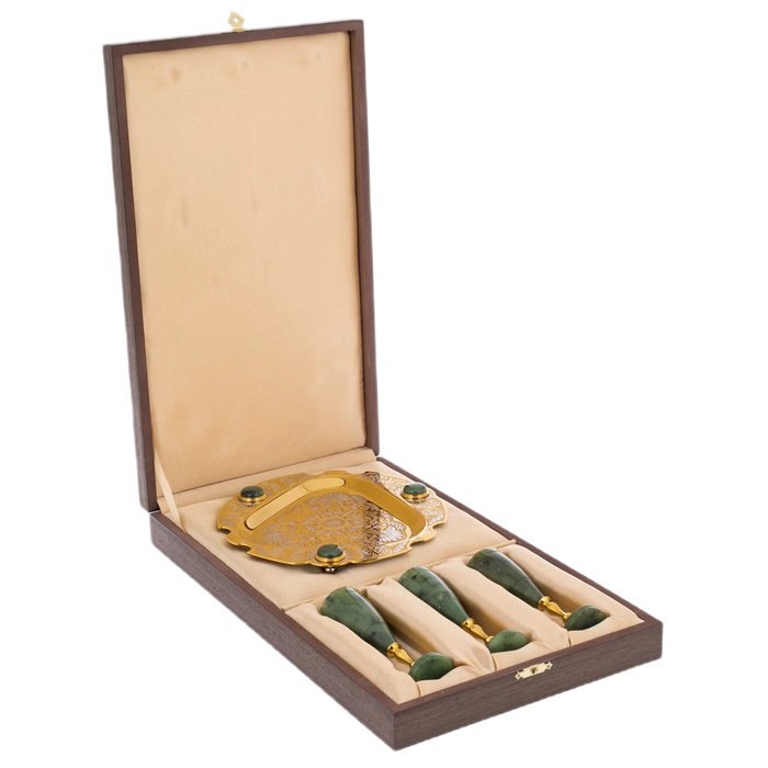 Jade liqueur set "Good evening" for 3 persons, Zlatoust