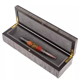 Ballpoint pen made of Karelian birch and amber "Flower" in a case made of tinted Karelian birch
