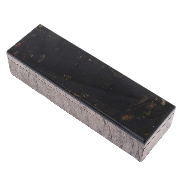 Ballpoint pen made of Karelian birch and amber "Flower" in a case made of tinted Karelian birch