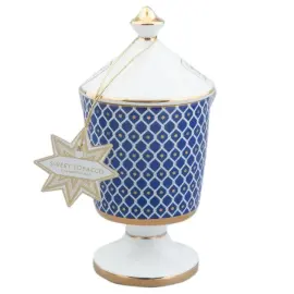 Подарочный набор со свечой "Индиго. Ваниль, Сладкий табак" в фарфоровом подсвечнике