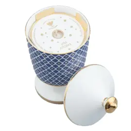 Подарочный набор со свечой "Индиго. Ваниль, Сладкий табак" в фарфоровом подсвечнике