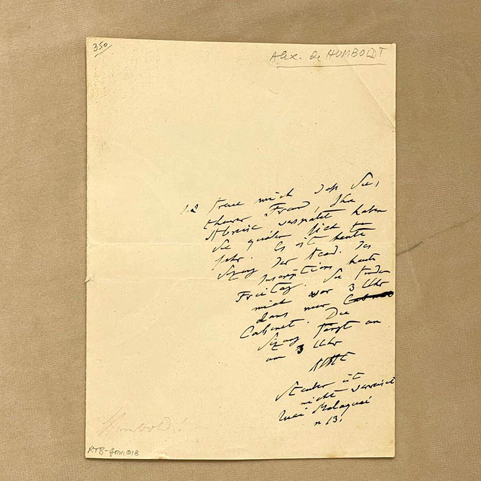 A handwritten letter signed by the geographer Alexander Von Humboldt