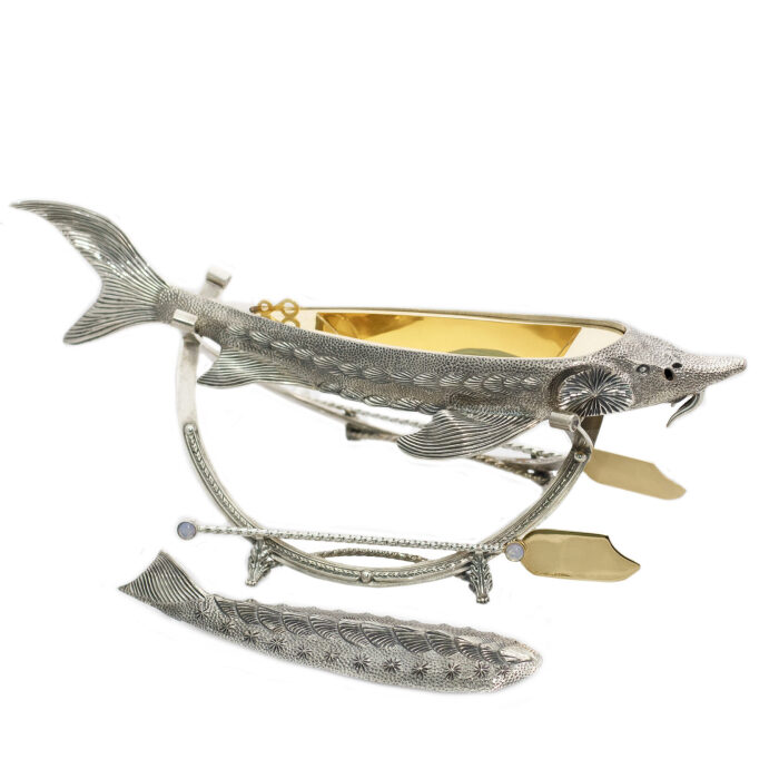 Silver caviar bowl "Sturgeon" on a stand