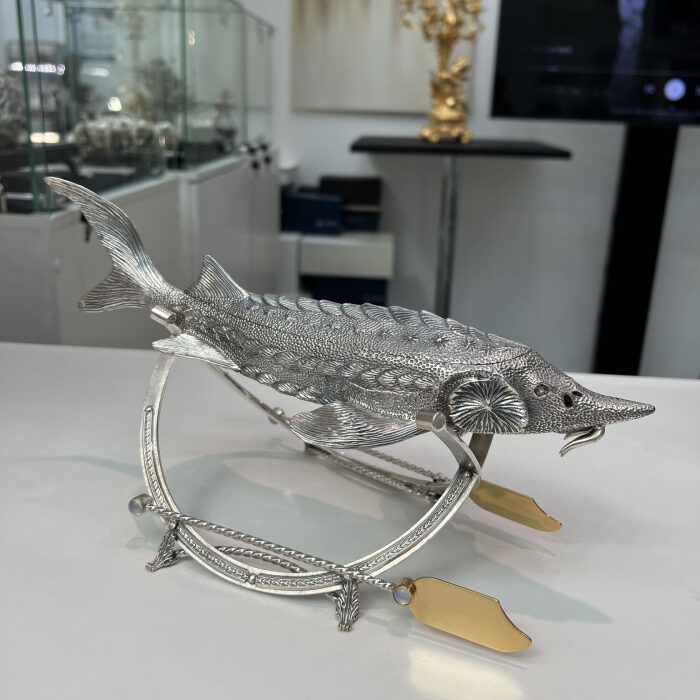 Silver caviar bowl "Sturgeon" on a stand