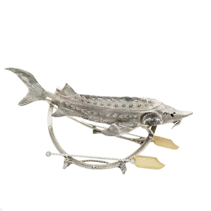 Silver caviar bowl "Sturgeon" on a stand