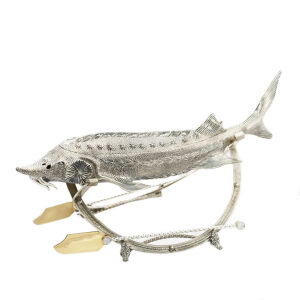 Silver caviar bowl "Sturgeon" on a stand