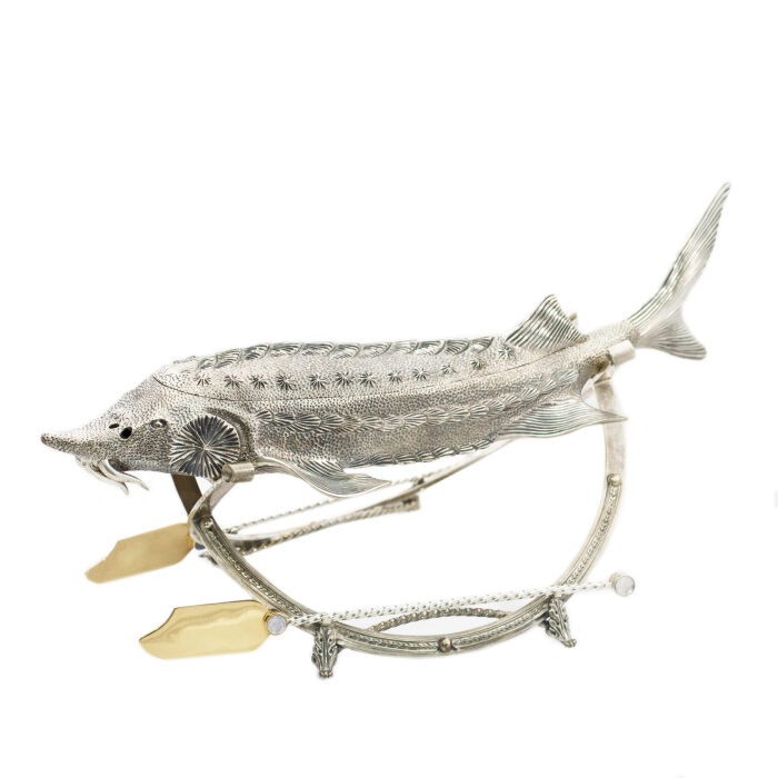 Silver caviar bowl "Sturgeon" on a stand