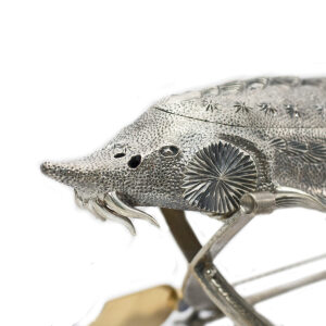 Silver caviar bowl "Sturgeon" on a stand